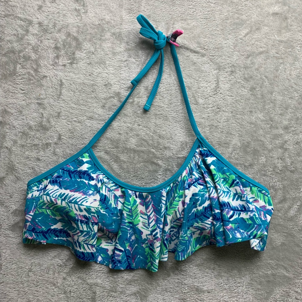 Pink Envelope Sexy Flounce Ruffle Halter Bikini Top Floral Size XL New (W346)